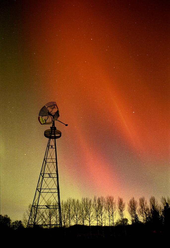 Northern Lights And Windmill Canvas Art - Carson Ganci Design Pics (22 x 34)