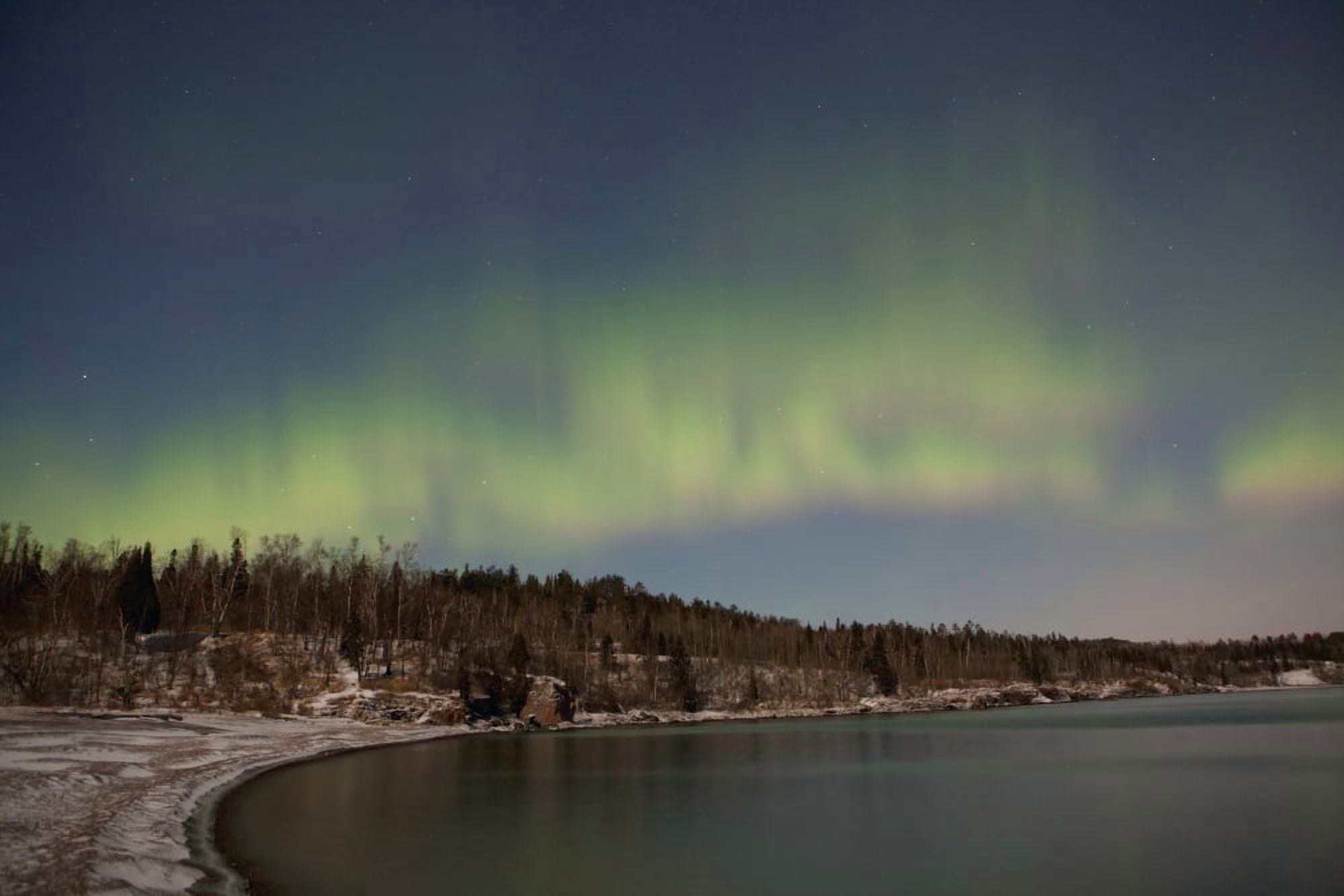 Northern Lights Aurora Borealis Over Lake Superior Thunder Bay Ontario Canada Canvas Art - Susan Dykstra Design Pics (38 x 24)