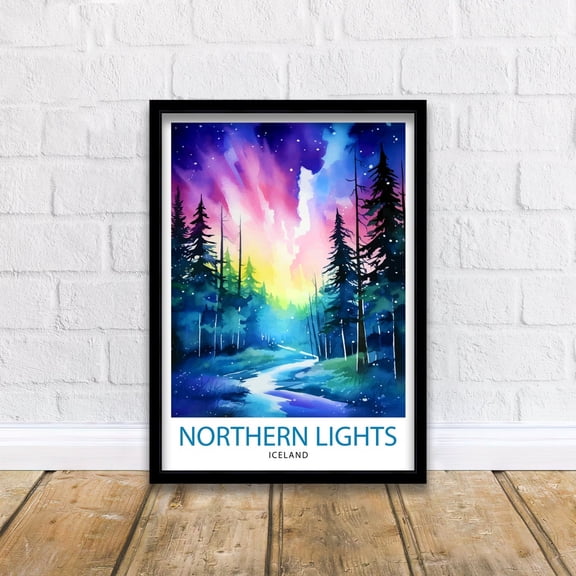 Northern Lights Aurora Borealis Travel Print Celestial Wall Decor Night Sky Poster Aurora Borealis Travel Prints Northern Lights Art Print, Poster Only