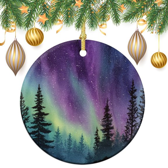 Northern Lights Aurora Borealis Winter Forest Ornament Gifts for Nature Lovers Christmas Decoration Keepsake Ornament Keepsake Funny Christmas Hanging Tree Decor Ornament Holiday Present