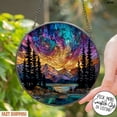 thumbnail image 1 of Northern Lights Aurora Glass Suncatcher v6, Forest Night Sky Art, Nature Lover, 7.9 in, 1 of 3