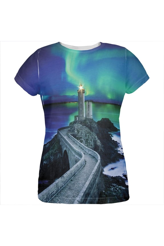 Northern Lights Aurora Lighthouse All Over Womens T Shirt Multi SM