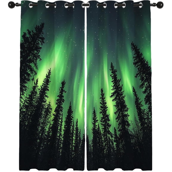 Northern Lights Blackout Curtains, Aurora Forest Window Drapes for Bedroom Living Room Kitchen, Scenic Nature Curtains 26"W x 45"L (2 Pack)