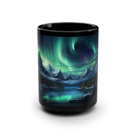Northern Lights Coffee Mug: Celestial Galaxy Tea Cup, Black Ceramic