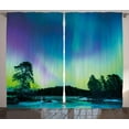 thumbnail image 1 of Ambesonne Landscape Curtains 2 Panel Set, Lake Forest Woods, 108" x 84", Violet Blue Lime Green, 1 of 3