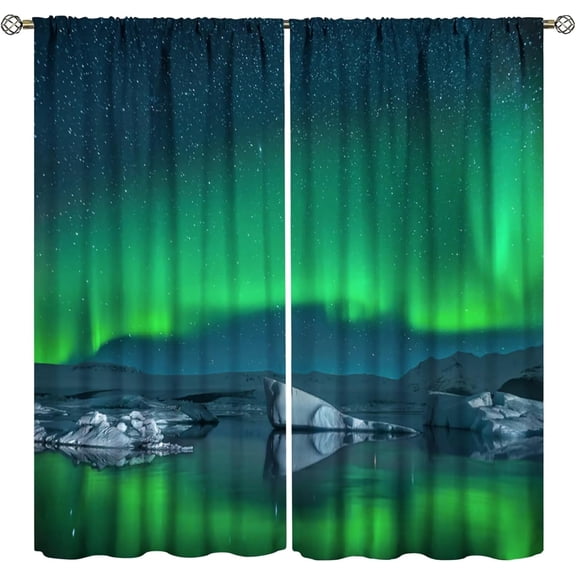 Northern Lights Curtains Aurora Borealis in Sky with Stars and Clouds Blackout Rod Pocket Curtains for Bedroom Living Room Kitchen Decor Thermal Insulated Window Drapes 2 Panel Set 42x54 Inch