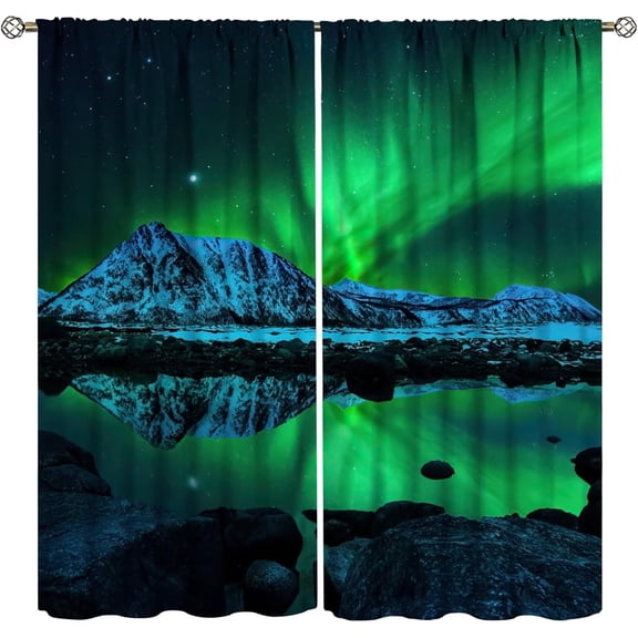 Northern Lights Curtains Aurora Borealis in Sky with Stars and Clouds Blackout Rod Pocket Curtains for Bedroom Living Room Kitchen Decor Thermal Insulated Window Drapes 2 Panel Set 42x54 Inch