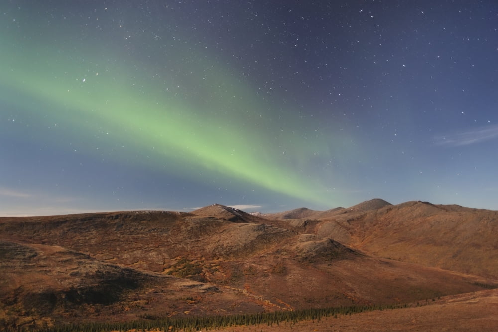 Northern Lights Above Eagle Summit And Pinelle Mountain Range Along The Steese Highway North Of Fairbanks Alaska United States Of America Canvas Art - Kevin Smith Design Pics (19 x 12)