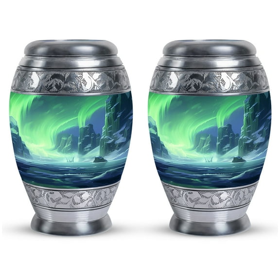 Northern Lights' Fantasy Over Icy Peaks - Tiny Cremation Urn for Adults - Elegant Keepsake for Human Ashes - Male Tribute - Urns For Human Ashes Adult - 3 Inch, Set Of 2