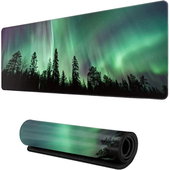 Northern Lights Forest Aurora Borealis XXL XL Large Gaming Mouse Pad for Desk, Non-Slip Long Extended Keyboard Pads Mousepad Rubber Table Mat 31.5 X 11.8 Inch