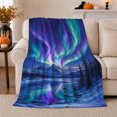 thumbnail image 1 of Northern Lights over Frozen Mountain Lake, Dreamy Rustic Style for Nature Lovers, Blue Aurora Reflection Scene and Housewarming Gift, Cozy Flannel Blanket for Cabin and Bedroom, Home Decor, 1 of 5