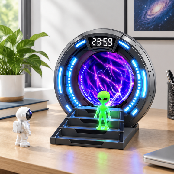 Northern Lights Galaxy Projector Lamp with White Noise, Alarm Clock and Sci-Fi Decor