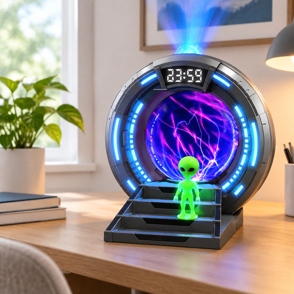 Northern Lights Galaxy Projector Night Light with Plasma Globe, White Noise and Alarm Clock