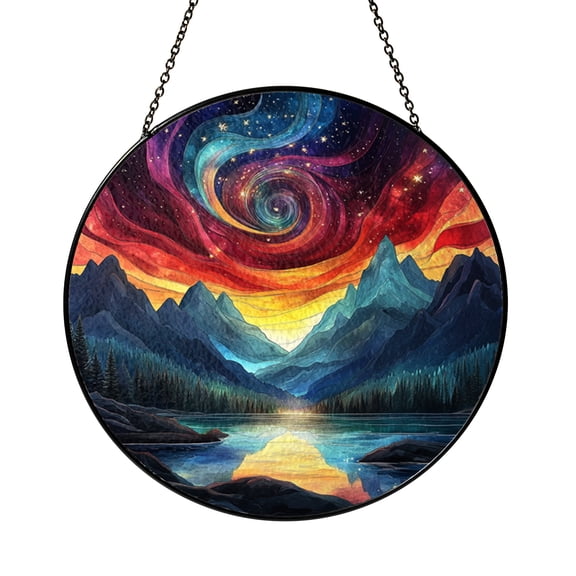 Northern Lights Glass Suncatcher for Window Decor, Cosmic Sky Light Catcher Hanging Art, Colorful Nature Inspired Home Accent
