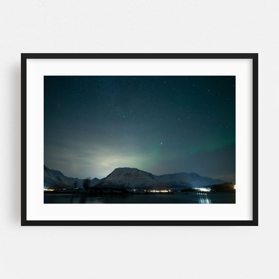 Northern Lights III - Tromsø Troms Norway Photography Night Sky Aurora Borealis Stars Winter Landscape Snow Scenic Black Framed Wall Art Print 8 x 10 inches