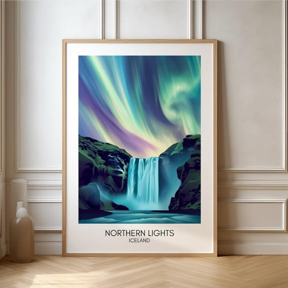 Northern Lights Iceland Travel Polar Lights Travel Retro Accent Wall Decor Unframed Paper Print