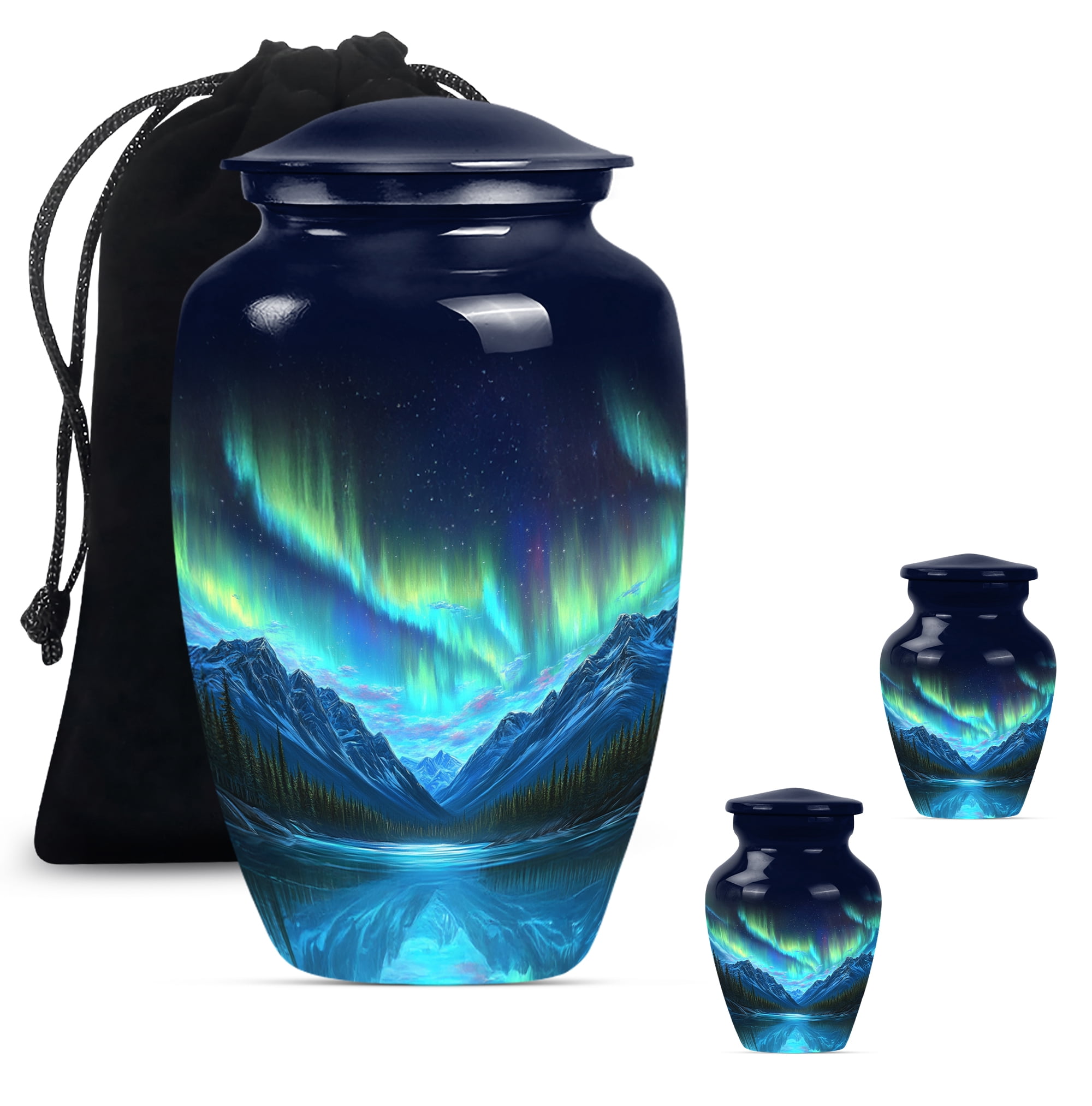 Northern Lights Large Urns for Human Ashes, Urn for Ashes Adult Male, Cremation Urns for Human Ashes Adult Female, Mini Urn for Human Ashes(Size - 10inch 1Pcs, 3inch 2Pcs)