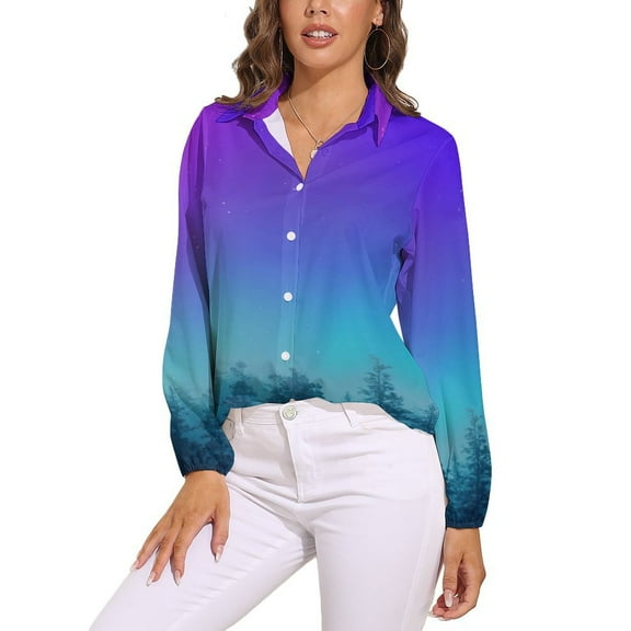Northern Lights Long Sleeve Blouse Woman Streetwear Casual Shirts Summer Oversize Woman Streetwear Clothing Birthday Present