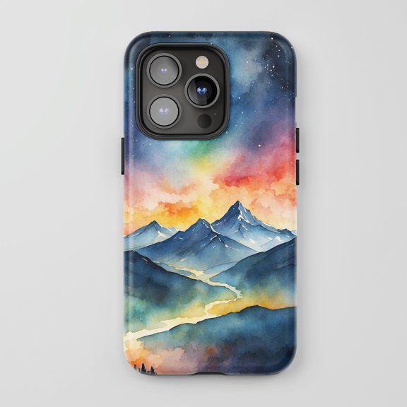 Northern Lights Mountains For All iPhone Series Protective Phone Case Watercolor Nature Multi-color