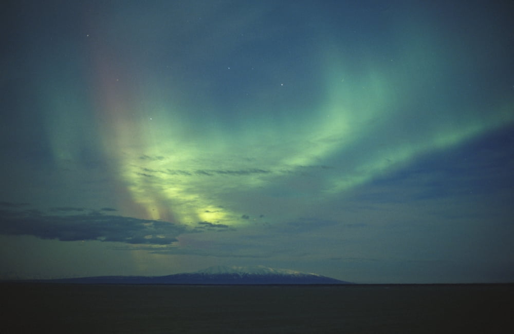 Northern Lights Over Cook Inlet & Mt Susitna Sc Alaska Scenic Canvas Art - Calvin Hall Design Pics (34 x 22)