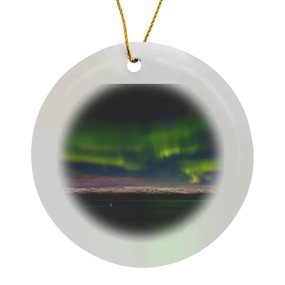 3drose, Northern Lights over Iceland. Glacier Drangajokull in Background., Circle Porcelain Ornament