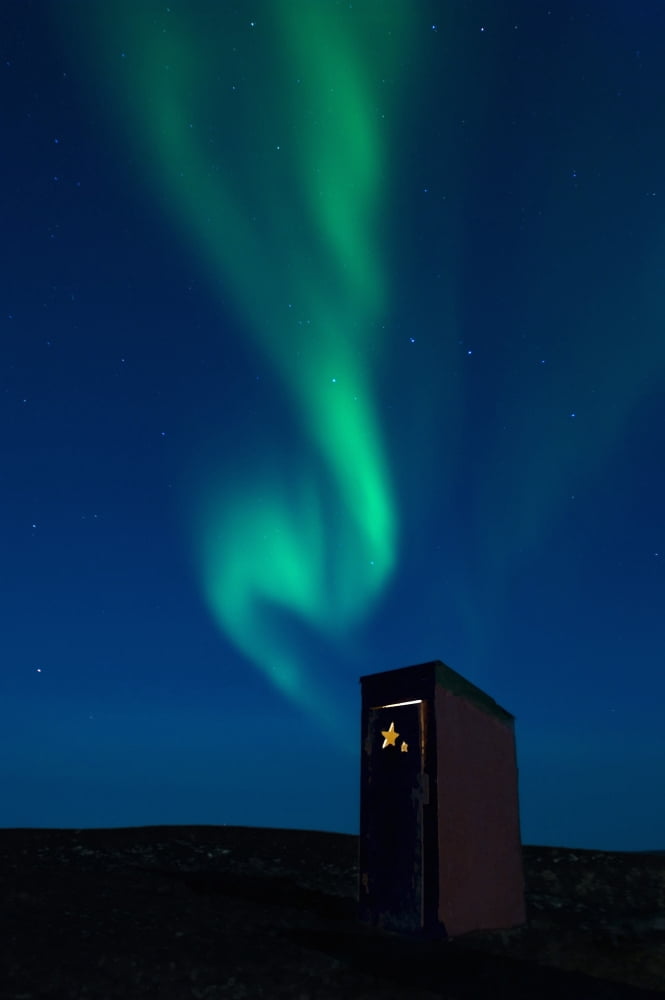 Northern Lights Over Outhouse Whitefish Lake Nwt Canvas Art - Rebecca Grambo Design Pics (22 x 36)