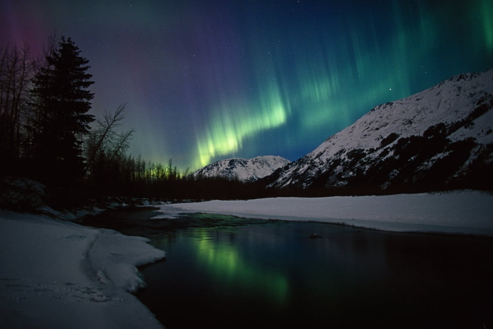 Northern Lights Over Portage River Valley Sc Alaska Canvas Art - Calvin Hall Design Pics (17 x 11)