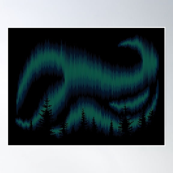 Northern Lights Over The Night Coniferous Forest Poster Wall Art, Modern Wall Decor, 8x12 UNFRAMED