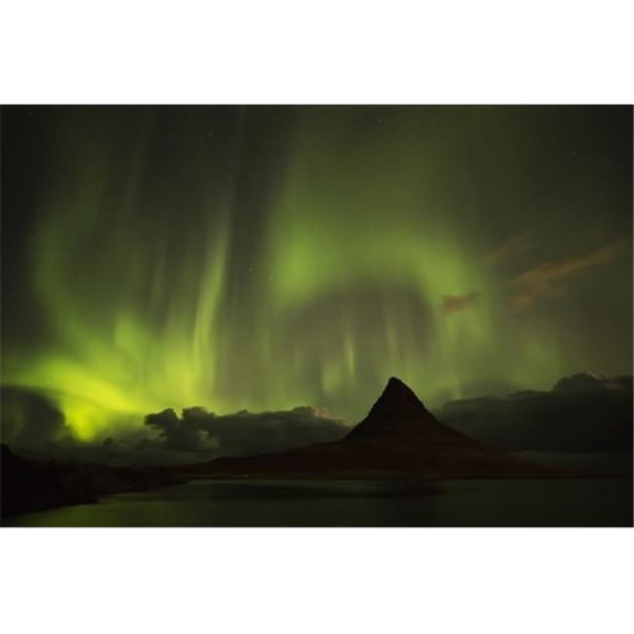 Northern Lights Over Top of Kirkjufell The Most Photographed Mountain in Iceland - Iceland Poster Print by Robert Postma, 38 x 24 - Large