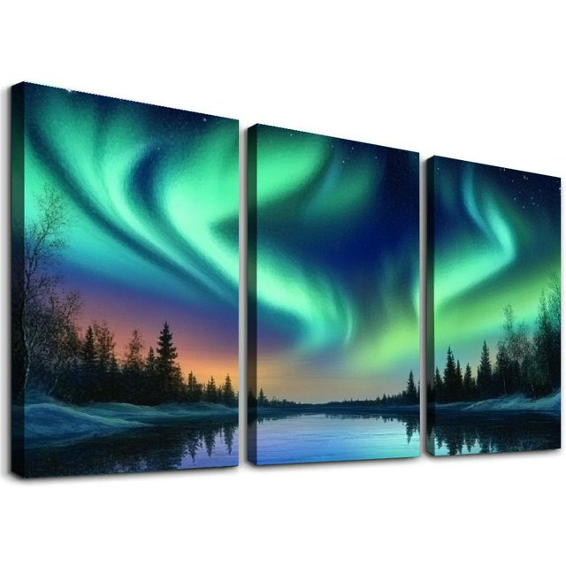 Northern Lights Picture Wall Decor Aurora Borealis Poster Snow Tree