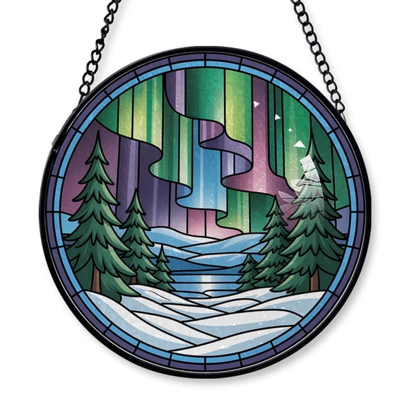 Northern Lights Above Pines Stained Glass Suncatcher Window Hanging Holiday Window Hanging Gift with Custom Text for Family, Friends, Man & Woman, Christmas 2025 Tree Keepsake