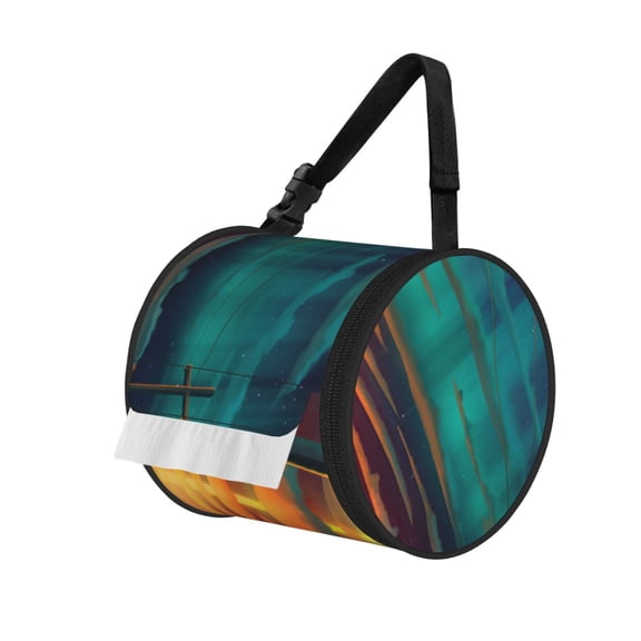Northern Lights Portable Cylinder Toilet Paper Holder Tissue Dispenser Hanging Storage Bag with Strap
