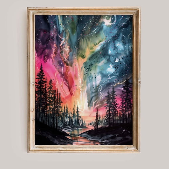 Northern Lights Print, Aurora Borealis, Alaska Decor, Colorful Poster Wall Art, Abstract, N002, Size 8x12 UNFFRAMED F03.1.7l1497