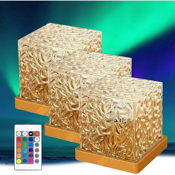 Northern Lights Projector,1/2/3PCS 16 Colors Rechargeable Aurora Glow Cube Lamp with Dynamic Ripple Effect,Wooden Base,Remote Control,Dimmable Night Light,Ideal Gift for Kids and Teens