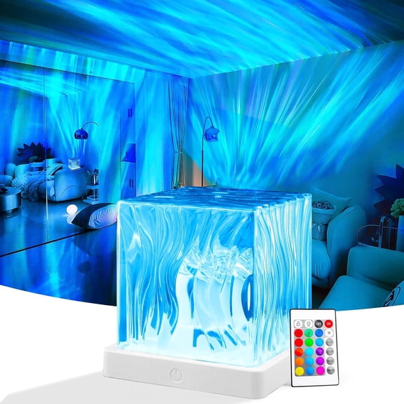 Northern Lights Projector, 16 Colors Aurora Cube Shower Lamp Projector with Remote and 3D Ocean Water Ripple Lamp for Bedroom, Galaxy Night Light for Playroom Kids Teen Girl Gift