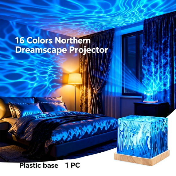 Northern Lights Projector,16 Colors Luminorthe Cube Lamp with Dynamic Wave Effect,Aurora Glow Lamp Ambient Lighting with Remote for Bed Room Classroom Decor(Plastic base)