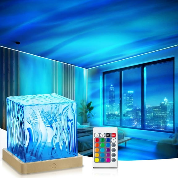 Northern Lights Projector,16 Colors Luminorthe Cube Lamp with Dynamic Wave Effect, Glow Lamp Ambient Lighting with Remote for Bed Room Classroom Decor