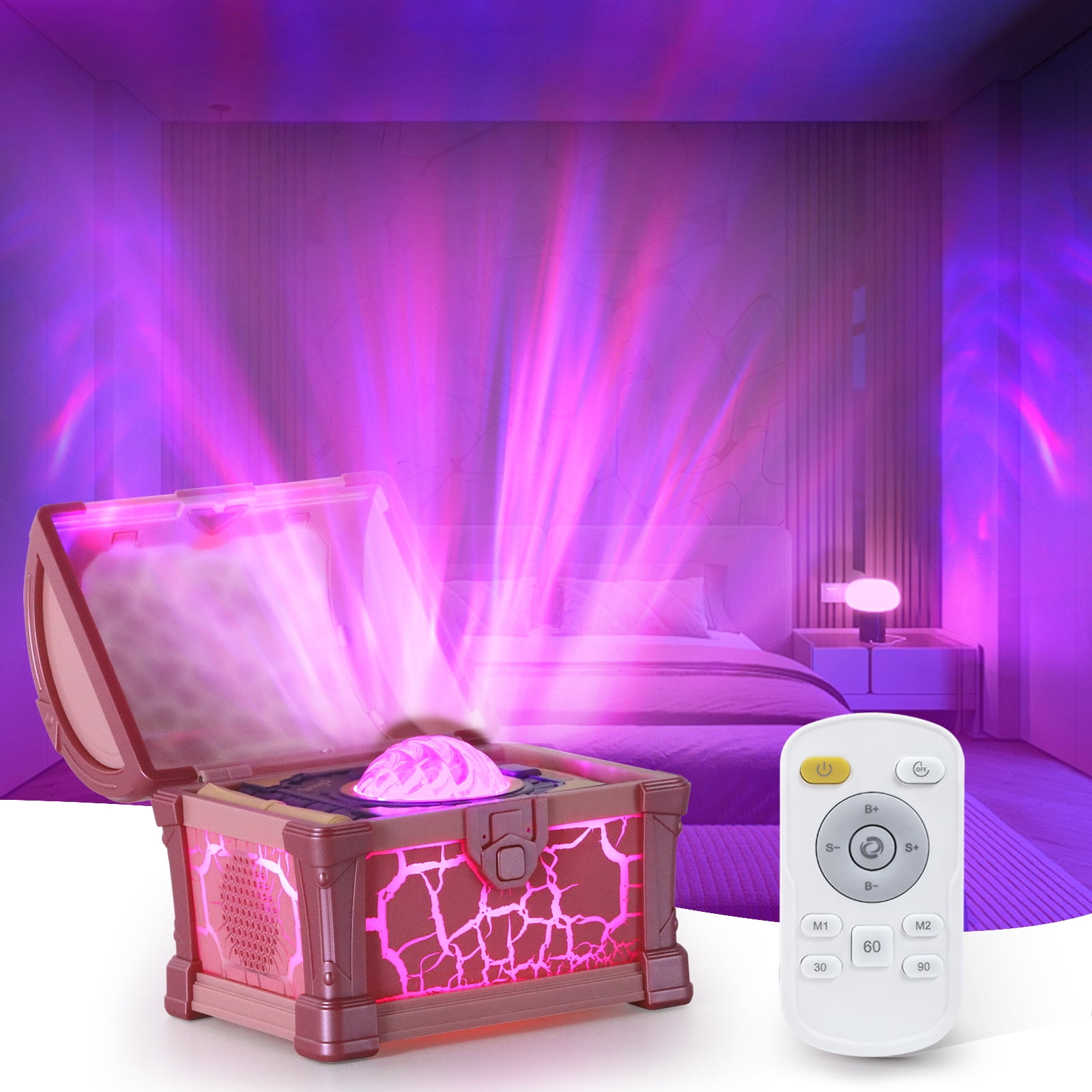 Northern Lights Projector, 7 Colors Treasure Chest Night Light Aurora Lights Projector with 8 Effects & Remote, Dimmable Galaxy Light Ambient Lighting for Bedroom, Gifts for Kids Teen Women