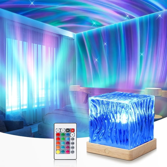 Northern Lights Projector, Luminorth Cube 16-Color Dynamic Water Ripple Mood Light with Ocean Wave Projection for Ceiling, Dimmable Ambient Night Light, Romantic Bedroom Decor and Gift for Teens