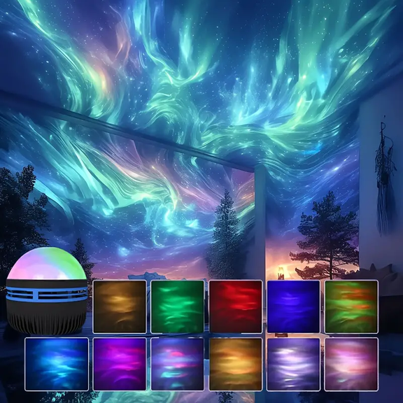 Northern Lights Projector with Remote,7 Color Dimmable LED Night Light Aurora Projector,Light Projector for Bedroom Room Decor,Christmas Decor Gift for Teens Kids Women