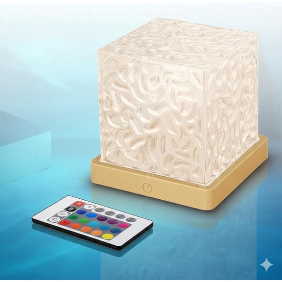 Northern Lights Projector with Rotating Ocean Wave Effect,16 Colors Dynamic Projection with Wood Base,Remote and APP Control,Rechargeable Battery for Cordless Entertainment