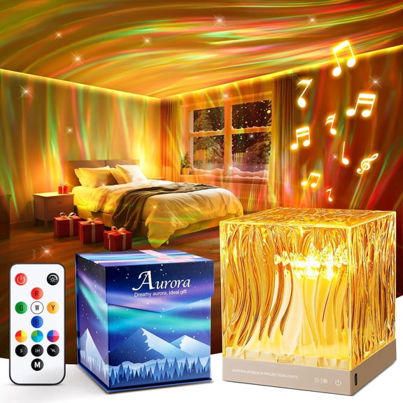 Northern Lights Projector with White Noise, Bluetooth Speaker, Timer, and Ambient Lighting, Yellow Bestseling