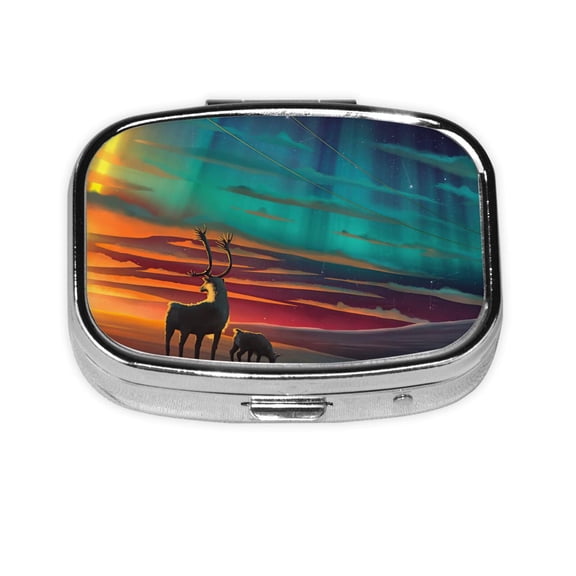 Northern Lights Square Pill Box 2 Compartment Pill Case Medicine Organizer Decorative Gift for Purse Pocket