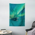 thumbnail image 1 of Northern Lights Tapestry, Old Plane Wreck under Aurora Borealis Misty Winter Day View, Wall Hanging for Bedroom Living Room Dorm Decor, 40W X 60L Inches, Petrol Blue Lime Green, by Ambesonne, 1 of 2