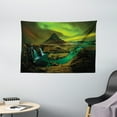 thumbnail image 1 of Northern Lights Tapestry, Pale Weather over the Hills with Waterfall Creek Nature Landscape, Wall Hanging for Bedroom Living Room Dorm Decor, 60W X 40L Inches, Fern and Olive green, by Ambesonne, 1 of 2