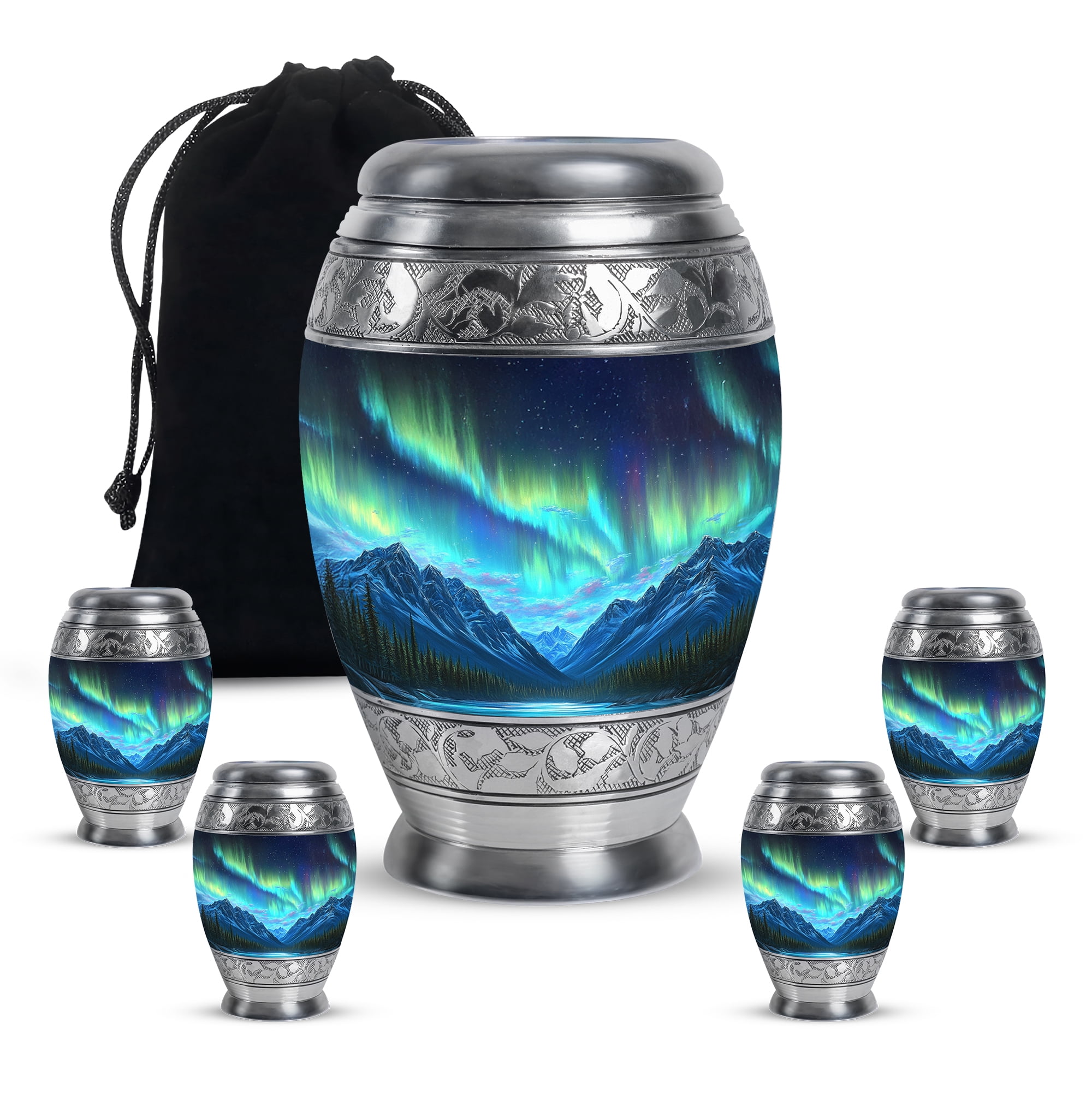 Northern Lights Urn, Large Cremation Urns, Keepsake Urns for Human Ashes, Urn for Ashes for Women, Small Urns for Mom, Mini Urns for Human Ashes(Size - 10inch 1Pcs, 3inch 4Pcs)