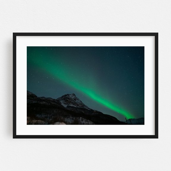 Northern Lights VII - Tromsø Troms Norway Photography Aurora Borealis Night Sky Stars Mountain Winter Landscape Nature Black Framed Wall Art Print 24 x 36 inches