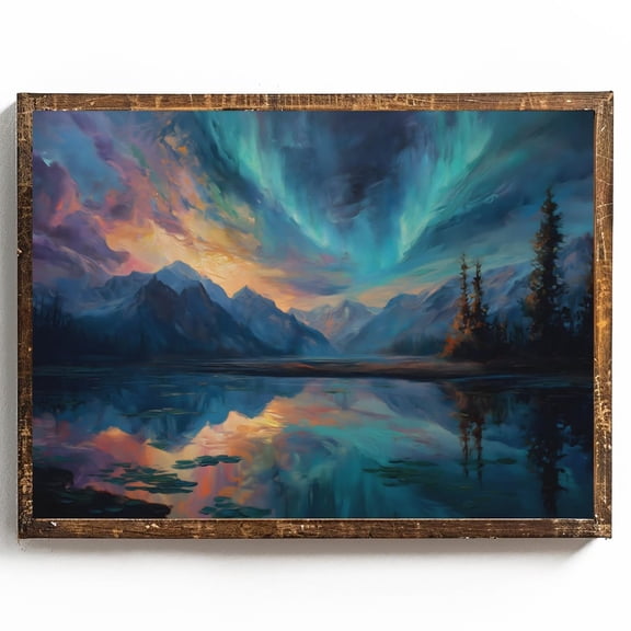 Northern Lights Wall Art Alaska Norway Wall Art Canada Poster Cabin Wall Decor For Cabin Bathroom Wall Art Rustic Bathroom Decor, 8x12 UNFRAMED