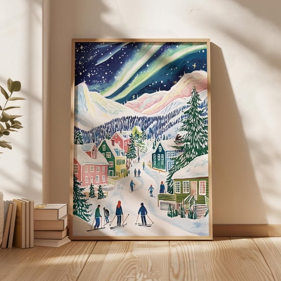 Northern Lights Wall Print, North Pole Illustration, Aurora Borealis Wall Art, Living Room Wall Art, Dancing Lights, Colorful Aurora Lights Poster Decor, Size 8x12 UNFFRAMED F03.1.8l2344