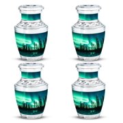 Northern Lights Waltzing over Wintry Wilds - Small Unique Urn Urn for Human Ashes - Unique Keepsake - Decorative Memorial for Adult Male - Urns For Human Ashes Adult - 3 Inch, Set Of 4